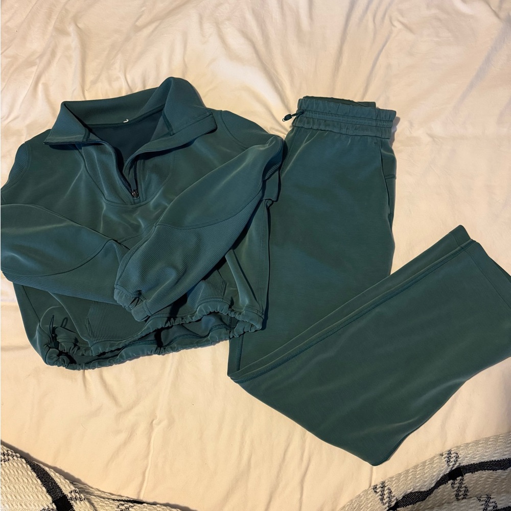 Lululemon softstreme quarter zip and pant set in storm teal